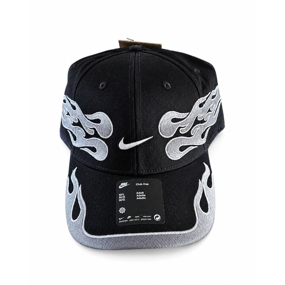 Nike Other - Nike Club Cap 2 Black Silver Flame Embroidered Hat IH9258-010 Men's M/L NWT